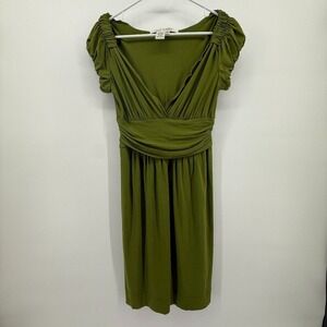 MAX STUDIO Boho Green Vneck Fairy Grecian Tapered Midi Dress Flowy sz‎ Small